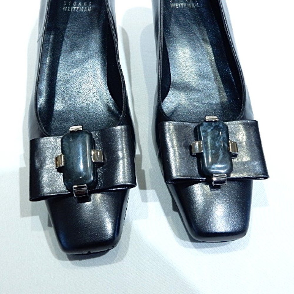 Stuart Weitzman Dark Gray Low Heel Pumps With Bow… - image 4